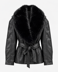 Veste ceinturée effet cuir avec col en fourrure